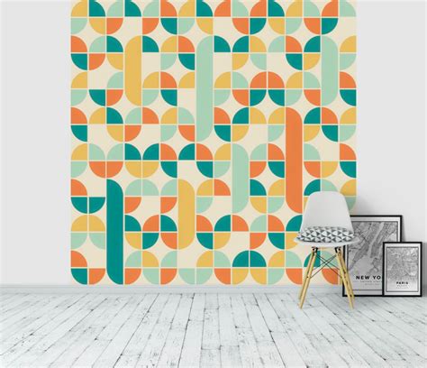 Mid Century Modern Geometric Wallpaper In 2021 Geometric Wallpaper