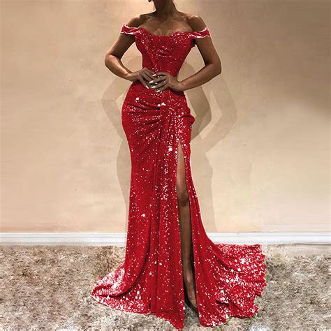 Stunning Off The Shoulder Sequins Mermaid Prom Dress With Sequins In