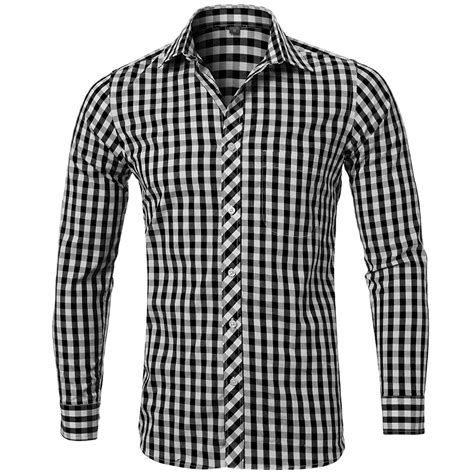 Men S Plaid Shirt 100 Cotton Slim Fit Casual Botton Down Shirts Long Sleeve Dress Shirts