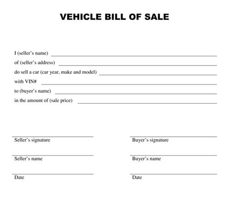 Simple Auto Bill Of Sale Form Officeplm