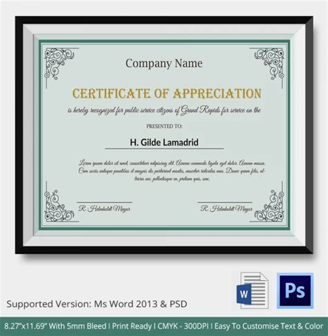 Certificate Of Appreciation Templates 24 Free Word Pdf Photoshop
