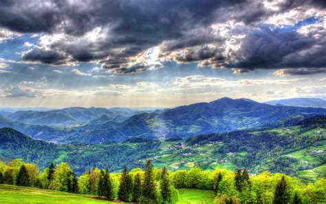 Landscape Mountain Forest Sky Slovenia Spruce Clouds Wallpapers
