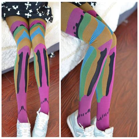 Online Shop Japanese Harajuku Stars And Striped Patterned Velvet Tights Pantyhose Fashion Colored