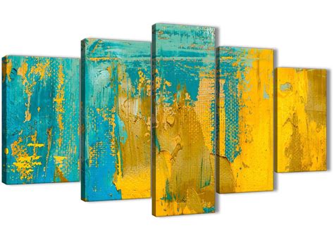 Mustard Yellow And Teal Turquoise Abstract Dining Room Canvas Wall