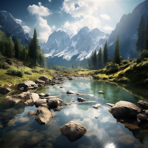 Premium Ai Image Stunning Natural Landscapes With Majestic Mountains