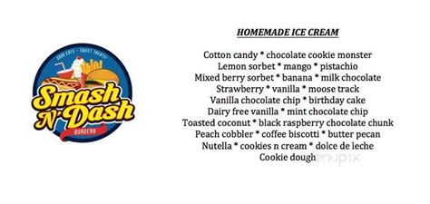Menu of smash n' dash burgery in laurel, de 19956