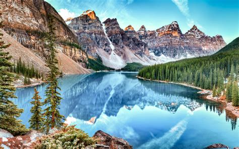 Download Wallpapers Moraine Lake Hdr Banff Summer Forest Mountains