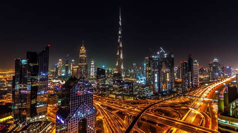 Dubai Skyline With Burj Khalifa At Night Backiee