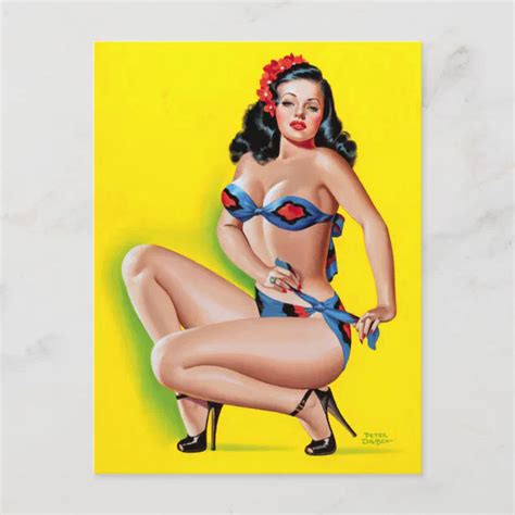 Brunette In Bikini Pin Up Postcard Zazzle