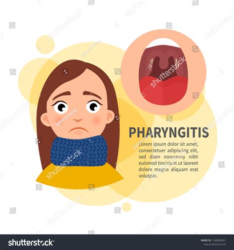 Vector Illustration Cute Girl Pharyngitis Tonsillitis Stock Vector
