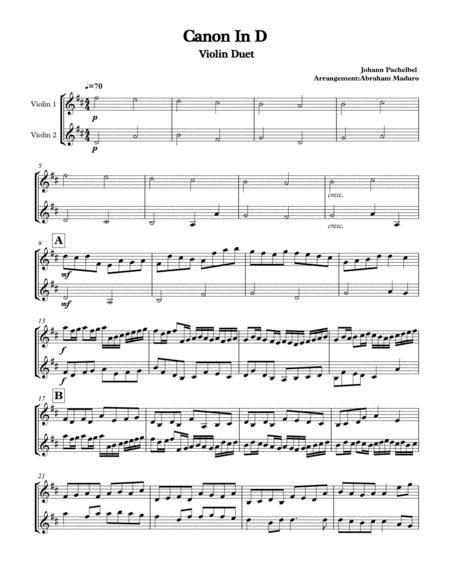 Canon In D Violin Duet By Johann Pachelbel 1653 1706 Digital Sheet