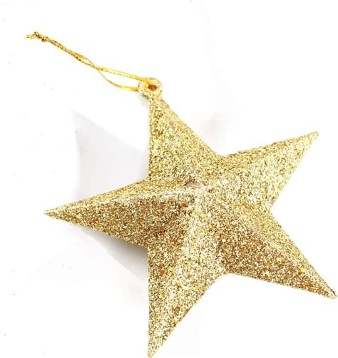 6pcs Gold Star Christmas Tree Decorations Hanging Ornaments