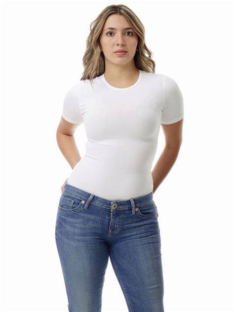Womens Ultra Light Cotton Spandex Compression Crew Neck T Shirt