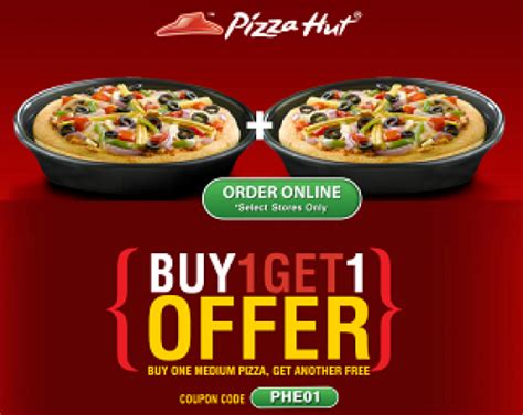 Free item has to be lower or equal value and within the same product range featured. Pizza Hut Buy One Get One Free - Buy 1 Get 1 Coupon | Best ...