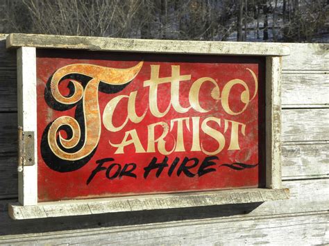 Hand Painted Original Tattoo Artist For Hire Sign By Zekesantiquesigns