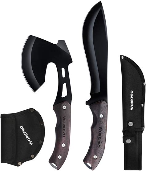 workpro 10 inch axe and 13 inch fixed blade knife combo set blade length 4 75 inch and 7 75 inch