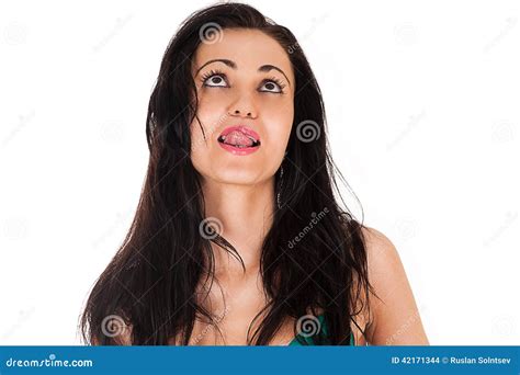 Beautiful Brunette Licking Her Lips Stock Photo Image Of Lick