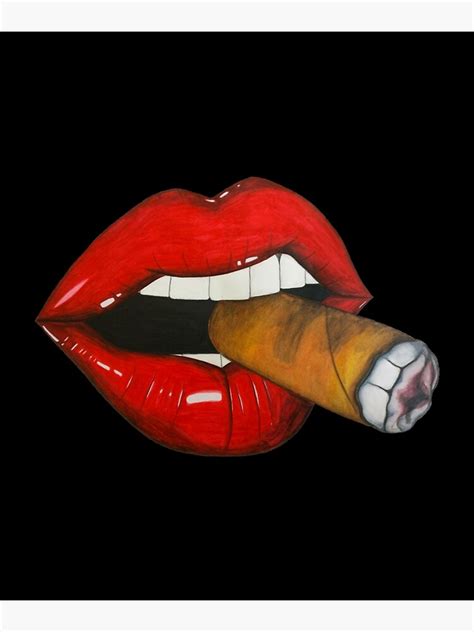 Sexy Women Smoke Cuban Cigar Red Lips Smoking Art Print By