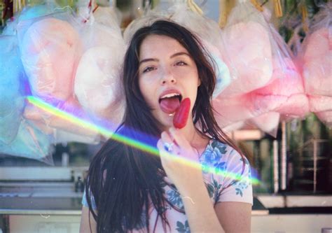 Women Brunette Cotton Candy Looking At Viewer Eating Popsicle Tongues