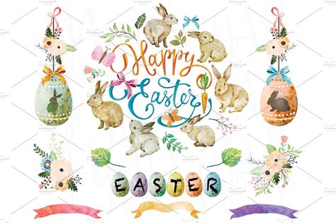 Happy Easter Watercolor Elements Animal Illustrations ~ Creative Market