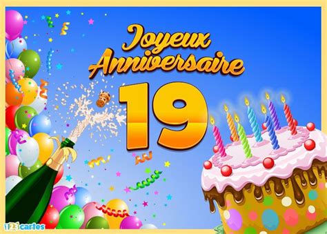 16 Cartes Joyeux anniversaire âge 19 ans (Gratuits)  123 cartes