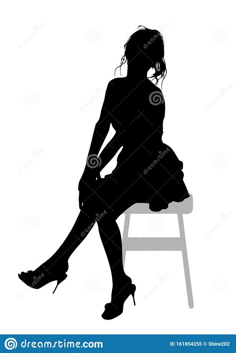 Silhouette Of A Beautiful Young Slender Girl With Long Wavy Hair Who