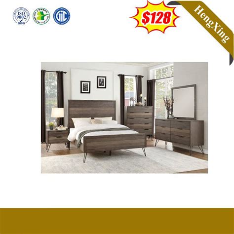 Modern Design Bedroom Wooden Melamine Laminated Bed MDF Hotel Furniture