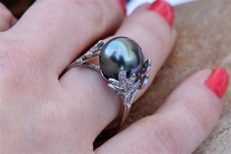 Black Pearl Ring K White Gold Wedding Jewelry Black Pearl Etsy