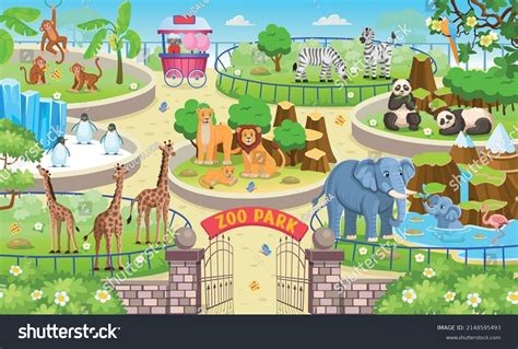 Zoo Map Enclosures Animals Outdoor Park Vetor Stock Livre De Direitos