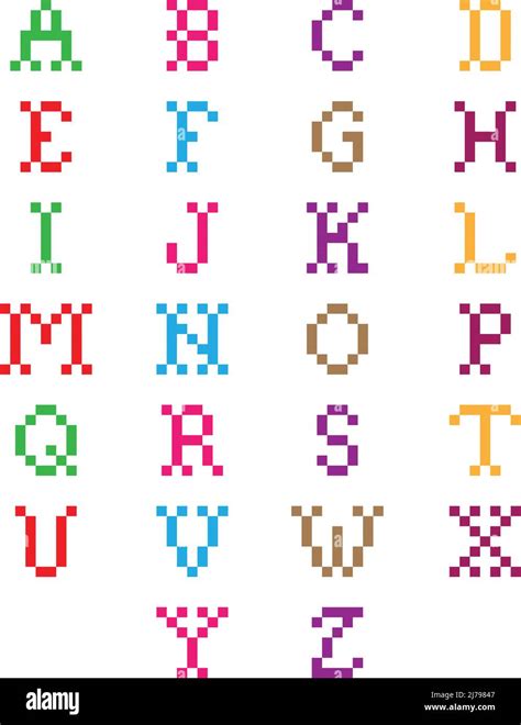 Alphabet Pixel Art Vector Illustration Alphabet Chart Image Or Clip