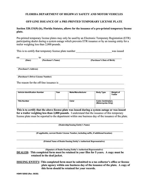Form Hsmv 82082 Off Line Issuance Of A Pre Printed Temporary License