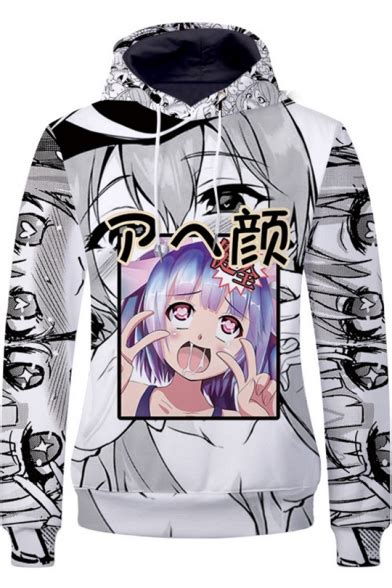 Ahegao Lovely 3d Comic Girl Printed Long Sleeve Pullover Drawstring