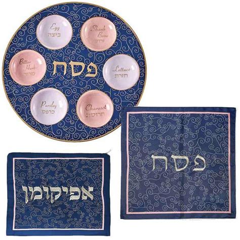 Blue Gold Ceramic Seder Set