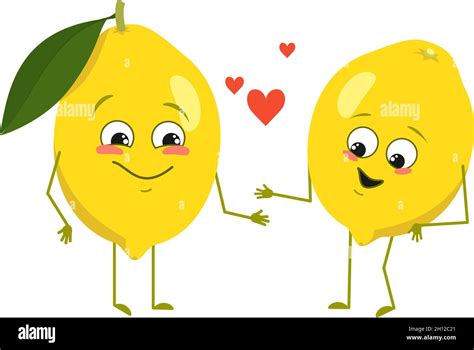 Cute Lemon Characters With Love Emotions Face Arms And Legs Spring Or Summer Decoration The