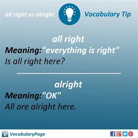 Vocabulary Tip 6: All right, Alright | Vocabulary, Learn english, Advanced english vocabulary