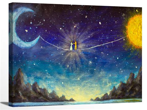 Couple Between Sun And Moon Painting Love Romantic Lovers Etsy