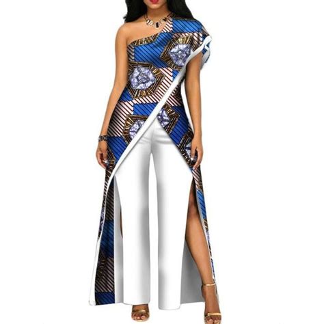 African Top Pant Set For Women Sexy Off Shoulder Jumpsuit Dashiki X11526 African Jumpsuit