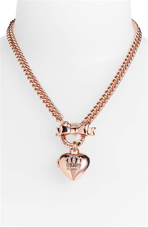 Juicy Couture Crown Icons Heart Locket Necklace In Pink Rose Gold Lyst