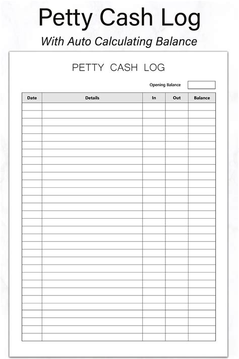Petty Cash Ledger Fillable And Printable Cash Flow Log Sheet Ideal For
