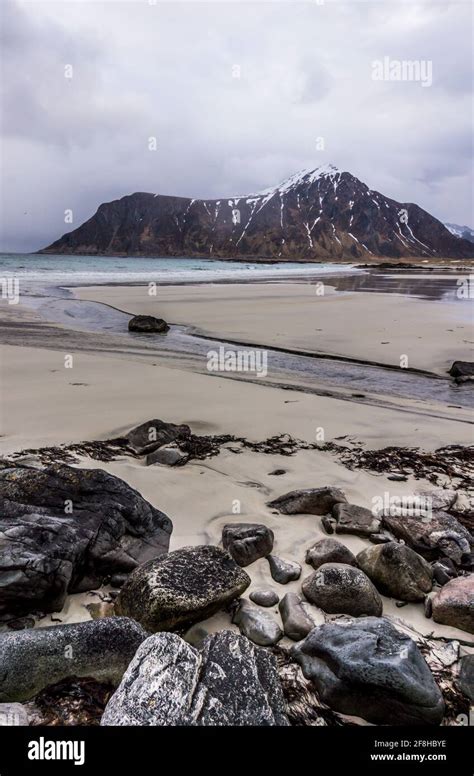 Rocks On Skagsanden Beach Bay Lofoten Islands Norway Rocky Coast Of