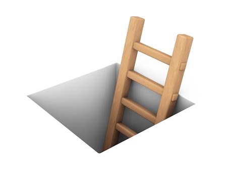 Premium Photo Wooden Ladder In Square Hole Over White Background