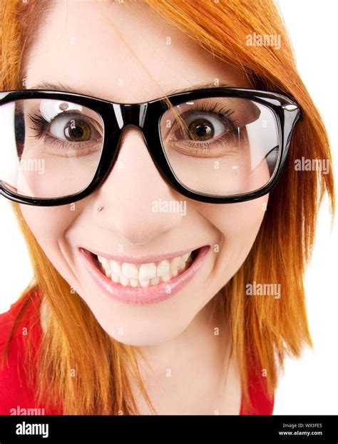 Wideangle Distorted Picture Of Funny Female Face Stock Photo Alamy