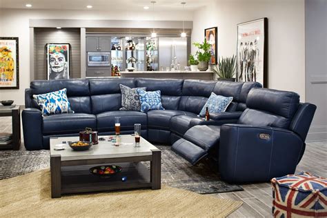 The Newport Collection Sectional Sofa With Recliner Blue Leather