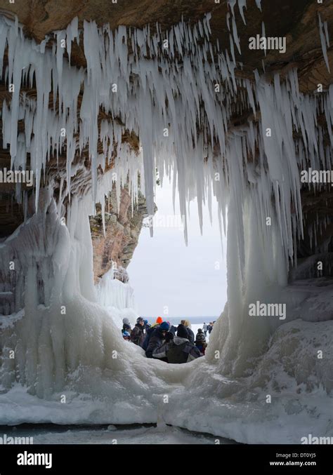 People Gather To Marvel At The Apostle Island Ice Caves Makwike Bay