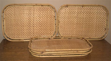 Vintage Bamboo Lap Tray Wicker Lot Of 6