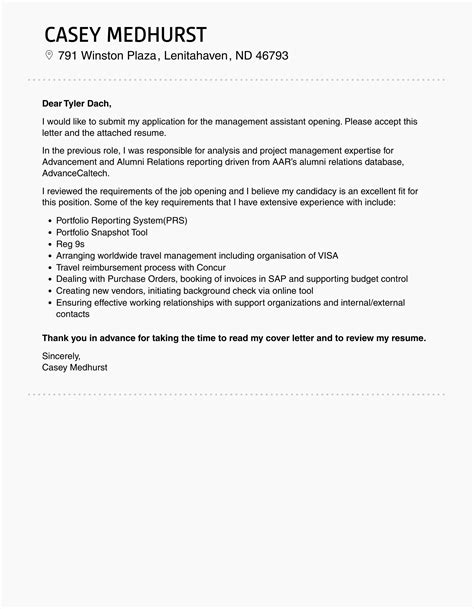 Management Assistant Cover Letter Velvet Jobs