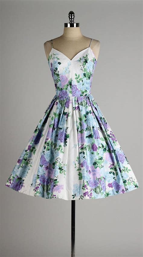 Vintage 1950s Dress Floral Polished Cotton By