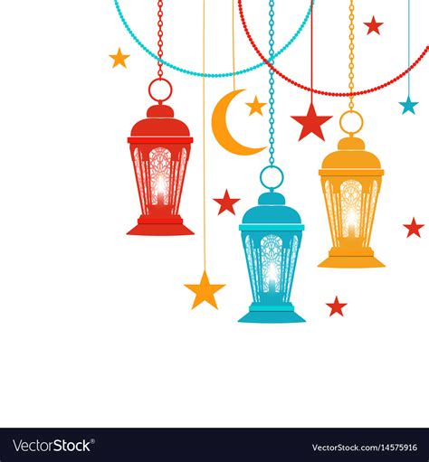 Ramadan Kareem Trans Colored Lanterns In Oriental Vector Image