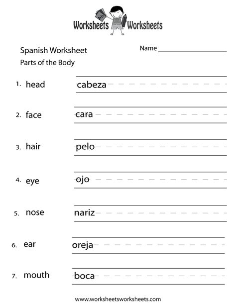 Free Printable Spanish Worksheets For Beginners Free Templates Printable