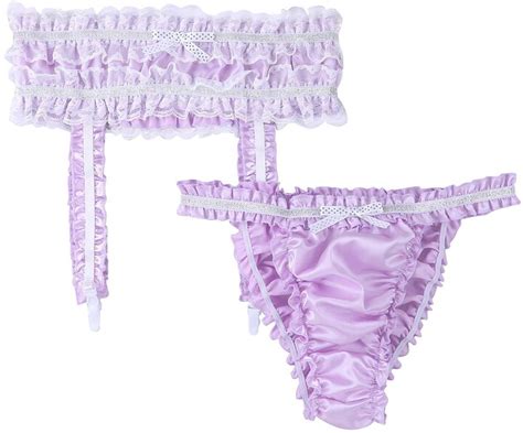 iefiel men s satin silk sissy pouch panties bikini briefs lace ruffles garter belt thong